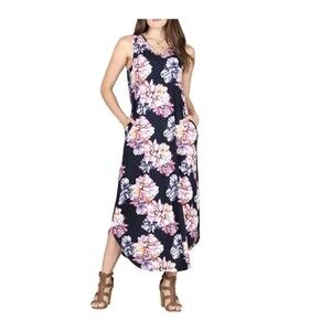Lildy Women’s Dress Rounded hemline Large Sleeveless Pullover Floral Pockets